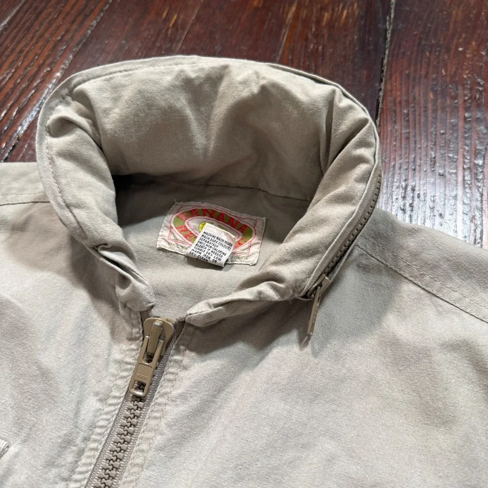 VTG Banana Republic Safari Vest Mens Medium Khaki‎ Hooded Utility 80s 90s